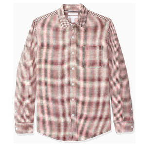 <b>Men's</b> <b>Red</b> White Plaid <b>Long</b> <b>Sleeve</b> Casual <b>Shirt</b> Regular Fit Woven Fabric - Product Image 4