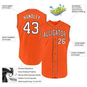 Maillot de baseball sans manches orange personnalisé, nom et numéro de l'équipe imprimés, maille respirante, coupe régulière pour adulte, unisexe - Product Image 2