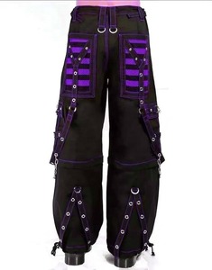 Punk Style <b>Men's</b> <b>Black</b> <b>Pants</b> With Blue Stripes Chains Multiple Pockets Elastic Waist Drawstring Closure Autumn Fashion - Product Image 6