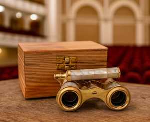 Gafas de Teatro Modernas de Calidad, Estilo Vintage Marrón, Latón Chapado en Oro, con Lente Pulida de Nácar, Telescopio Mini Compacto de 4 Pulgadas - Product Image 4