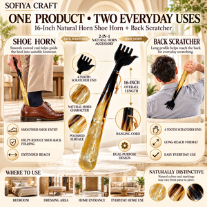 SOFIYA CRAFT Buffalo Horn Natural Shape Long Handle Shoe Horn <b>Back</b> <b>Scratcher</b> Handmade Real Touch 2-in-1 Wedding Gift Men Uttar - Product Image 6