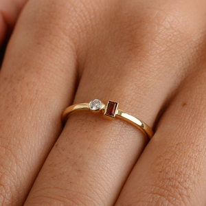 14K White Gold <b>Dainty</b> Garnet Diamond Eternity Birthstone <b>Ring</b> - Product Image 1