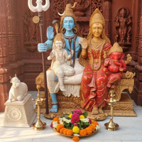 Statue Artisanale en Bois Art Déco de la Famille du Dieu Shiva, Scène Religieuse |   Shiva Parvati Ganesha Kartikeya |   Salle de séjour Diwali