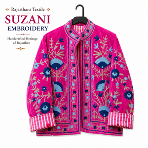 Rajasthani Velvet Embroidered Breathable <b>Quilted</b> Blazer Women's Stand Floral <b>Pattern</b> Handcrafted Suzani Spring Style Full Sleeve - Product Image 2