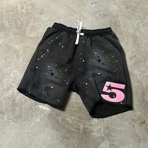 Pantalones Cortos de Fabricante con Estampado de Pintura Goteante, Logotipo Numérico, Cintura con Cordón, Estilo Casual, Transpirables, de Poliéster, Vintage - Product Image 3