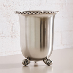 Vibrant Cherry Red Metal <b>Ice</b> Bucket Accented With Polished Silver Horizontal Ring Stripes Pivoting Handle And Tongs For Parties - Product Image 6