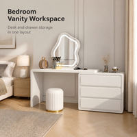 Coiffeuse moderne en verre blanc avec miroir éclairé, design modulaire et rangement à tiroirs pour la maison et la salle de bain