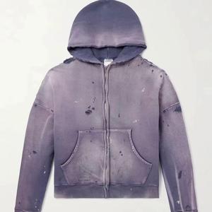 Sweat à capuche zippé épais délavé à l'acide, coupe oversize, style streetwear décontracté, en molleton, personnalisable avec logo – Vente en gros - Product Image 5