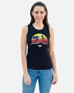 Débardeur noir sans manches pour femme avec imprimé coucher de soleil, vêtement décontracté 100 % coton tricoté respirant, design logo avant - Product Image 6
