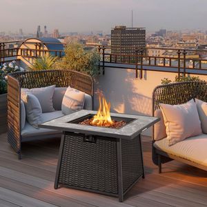 Tavolo con Braciere a Gas Propano da 35 Pollici con Rocce Laviche, Copertura in PVC e Rattan Intrecciato per Intrattenimento all'Aperto - Product Image 3