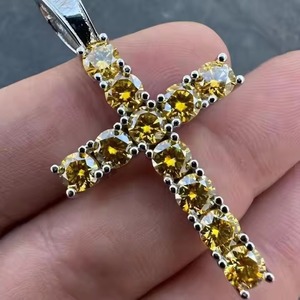 Pendentif carré en zircon jaune style croix, plaqué or et argent, grand bijou serti de pierres, bijoux fins, pendentifs et breloques - Product Image 2