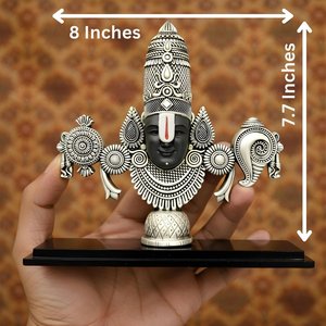 Statue artisanale plaquée argent 999 Balaji, 8 pouces, élégante décoration Venkateswara Swamy pour mariage et décoration intérieure Vastu - Product Image 2