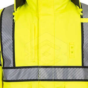 Hi Vis Safety Bomber para hombres impermeable, reflectante ANSI Clase 3 Chaqueta de lluvia de invierno con rompevientos con capucha desmontable - Product Image 4