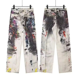 Low MOQ Denim Jeans Custom <b>Spray</b> Paint Printed Baggy Loose Women's Jeans Trousers Wholesale Wide Leg Denim Pants for Women - Product Image 1