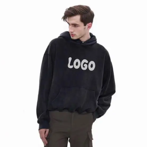 <b>Men's</b> Oversized Hooded <b>Sweatshirt</b> Solid <b>Black</b> 100% Cotton Cotton <b>Plain</b> Dyed Fleece Casual Pullover Hoodie Pocket Design Autumn W - Product Image 3