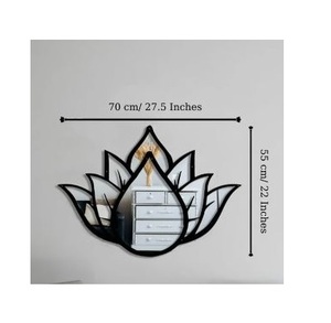 Miroir mural moderne en métal noir en forme de fleur de lotus, miroir décoratif en verre de forme florale pour la décoration de salon et de la maison - Product Image 3
