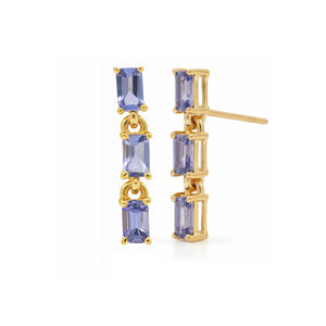 Pendientes de Plata de Ley 925 con Tanzanita Octogonal, Bañados en Oro, Diseño Geométrico, con Gemas - Product Image 1