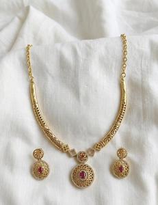 Indian 18K Gold Plated Brass Women's Trendy Lock Design Micro Insert Necklace <b>Set</b> Engagement Wedding Party Anniversary Jewelry - Product Image 1