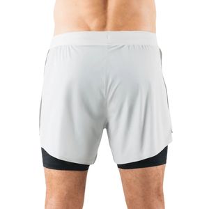 Shorts de course 2 en 1 pour homme, blanc et noir, respirants, pour la remise en forme, l'entraînement en salle de sport, les vêtements de sport, avec poche - Product Image 2