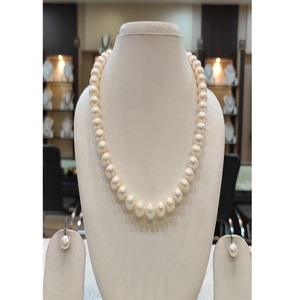 Collier et boucles d'oreilles en perles baroques imitation de qualité supérieure, grade A++, glamour, 1 rangée, pour femmes et filles, mariages, fiançailles - Product Image 1