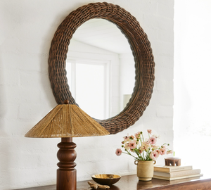 Miroir rond en rotin design, fait main, brillant, décoratif, pour la décoration intérieure moderne de la maison, chambre à coucher, salon - Product Image 5