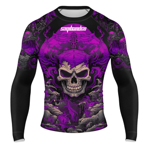 เสื้อรัดกล้ามเนื้อแขนยาวสีดำสำหรับผู้ชาย SQBC ลายหัวกะโหลกสีแดง แห้งเร็ว กระชับรูปทรง เหมาะสำหรับศิลปะการต่อสู้ - Product Image 1