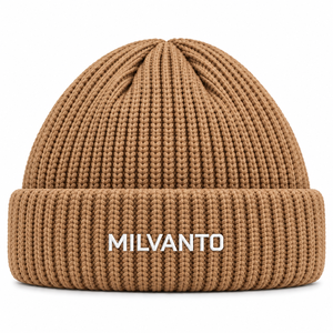 Camel Custom Logo Cuffed Rib Knit Beanie <b>Hat</b> Embroidered <b>Winter</b> Knitted Beanie Cap for <b>Men</b> Women Streetwear Beanies - Product Image 1