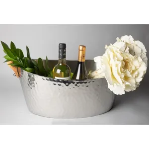 Elegant Boat Shape Stainless Steel <b>Wine</b> Coasters Hammered Finish Rust Resistant Design 5L Capacity Floral Pattern for Wedding - Product Image 1