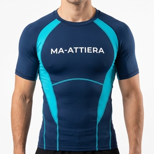 Men Compression Shirt Short Sleeve Bape T Shirt for Men Apparel <b>Tshirt</b> Navy Blue Turquoise Workout Fitness Sportswear Top - Product Image 1