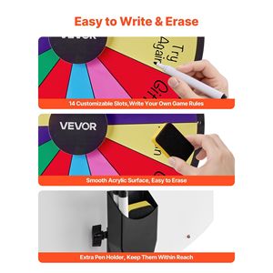 Ruleta de la Fortuna de 24 Pulgadas con Altura Ajustable, 14 Ranuras, Rueda Giratoria de Premios, Borrado en Seco, 2 Artículos de Fiesta - Product Image 5