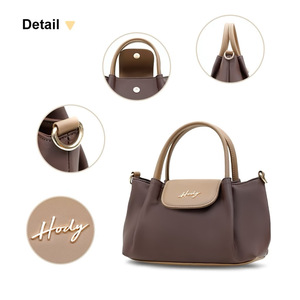 Sac à main Hody pour femme en nylon premium avec poignée supérieure, fermeture éclair, sac à bandoulière tendance, 24,5x9,5x14cm, sangle de 103cm, marron beige, usage quotidien - Product Image 1