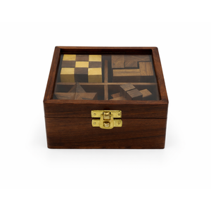 Juego de 4 rompecabezas de madera hechos a mano | Juegos de ingenio de palo de palisandro indio |   Caja de Regalo con Tapa de Vidrio, Colección de Rompecabezas IQ de Primera Calidad - Product Image 2