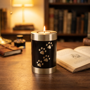 Premium Golden Brown Brass <b>Pet</b> <b>Urn</b> with Paw Engraved Print Brass <b>Urn</b> for Commemoration - Product Image 1