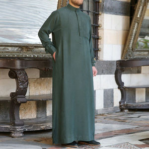 Qamis à capuche en coton pour homme, robe islamique à manches longues, coupe ample, longueur ras du sol, style arabe, Dubaï, Jubba islamique pour homme pour l'Aïd 2026 - Product Image 3