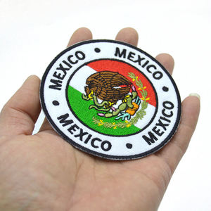 Luxury Mexico Flag Embroidered Patch Circular <b>Sew</b>-<b>On</b> <b>Badge</b> with Safety Pin Fabric Applique Custom Design - Product Image 4