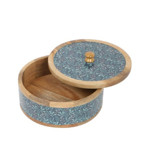 Handcrafted Mango Wood Roti Box with Floral Enamel Lid Eco-Friendly Chapati Casserole Hot Pot for Kitchen & <b>Dining</b> <b>Table</b> - Product Image 1