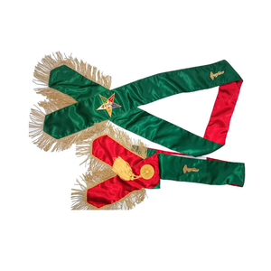 Collier d'officier maçonnique personnalisé en satin vert avec franges dorées et étoile brodée pour la loge - Product Image 1