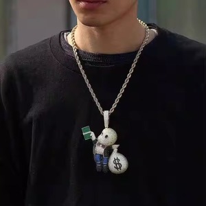 Pendentif Sac d'argent en forme de Dollar de dessin animé, en Argent 925 plaqué Or 18K avec Moissanite, Breloques Hip-hop pour Hommes pour Collier, Usage Quotidien - Product Image 1