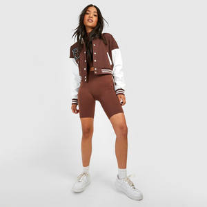 Chaqueta Varsity Corta para Mujer, Manga Larga, Informal, para Otoño/Primavera, Forrada de Felpa, Ecológica, Personalizable - Product Image 4