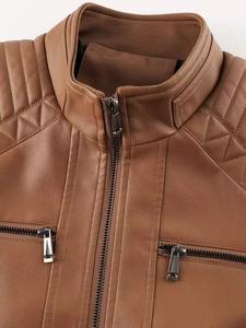 Nouvelle veste en cuir respirante de haute qualité à col montant, style décontracté, avec revêtement PU et aspect cuir, idéale pour les activités de plein air - Product Image 3