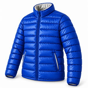 Custom Autumn Quilted Bomber <b>Jacket</b> Lightweight Reflective Gloss Finish Contrast Interior Single Welt Pockets Stand Front - Product Image 2