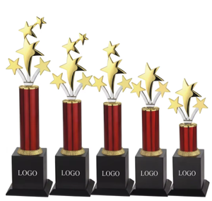 Trofeo Estrella Metálica con Columna Roja y Base Negra, Logotipo Grabado para Eventos Deportivos, con base modelo 510 A B C D E - Product Image 1