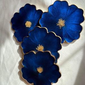 Sous-verres en résine avec paillettes dorées, forme florale festonnée, protège-tables pour tasses à café, thé, mugs, maison et bureau - Product Image 3