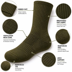 Feenix Wholesale Khaki Men's Cushion Cotton Sport Crew Knee High <b>Boot</b> Tactical <b>Socks</b> Jungle Olive Green Knitted Olive Green <b>Sock</b> - Product Image 1