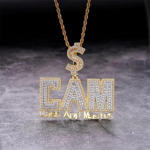Colgante de Lujo con Letra 'CAM' de Moissanita y Diamantes, Cadena Hip Hop Personalizada Estilo Cash, Joyería Bling para Hombre - Product Image 1