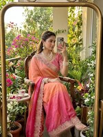 Sari en satin spécial festival, sari en satin royal avec broderie, sari en satin classique de créateur, sari en satin élégant pour soirée