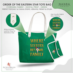 Sacs fourre-tout maçonniques OES Sisters Become Family Order Eastern Star, imperméables, avec fermeture éclair, broderie verte, motif étoile orientale - Product Image 4
