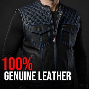 Chaleco de Cuero Genuino Personalizado para Hombre, Chaleco de Motociclista Acolchado, Chaleco de Cuero Vacuno Premium con Cierre - Product Image 4