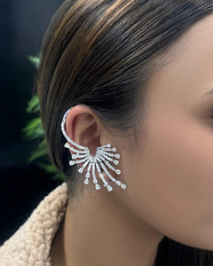 Lab Grown Diamond Pear Cut Sunburst Ear <b>Climber</b> Drop <b>Earrings</b> 10K 14K 18K Gold 925 935 Silver Fine Jewelry - Product Image 3
