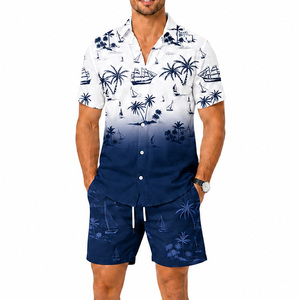 Conjunto de Camisa y Pantalones Cortos de Satén Tropical para Hombre, 100% Poliéster, Transpirable, Informal, para Vacaciones de Verano, Estampado de Dos Piezas - Product Image 3